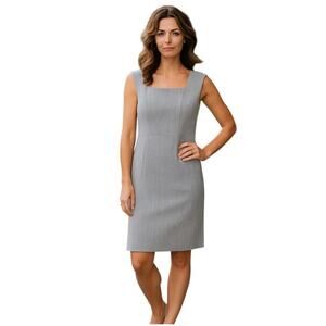 Ann Taylor Factory Light Gray Square Neck Tank Dress Sz L Knee Length Back Zip